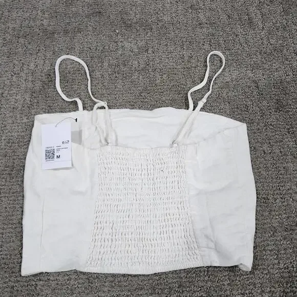 Forever 21 White Ruched Crop Top Cami with Adjustable Straps NWT Size Medium - Picture 2 of 7
